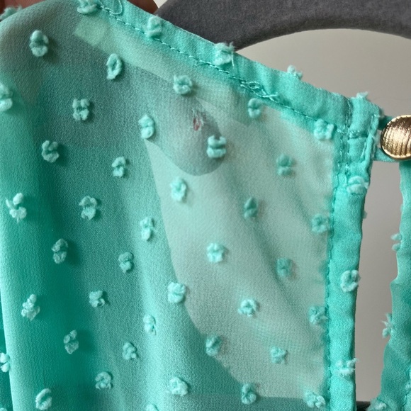 Tea n Rose Green Swiss Dot Cap Sleeve Elastic Waist Dress Small Made in USA - Picture 11 of 11